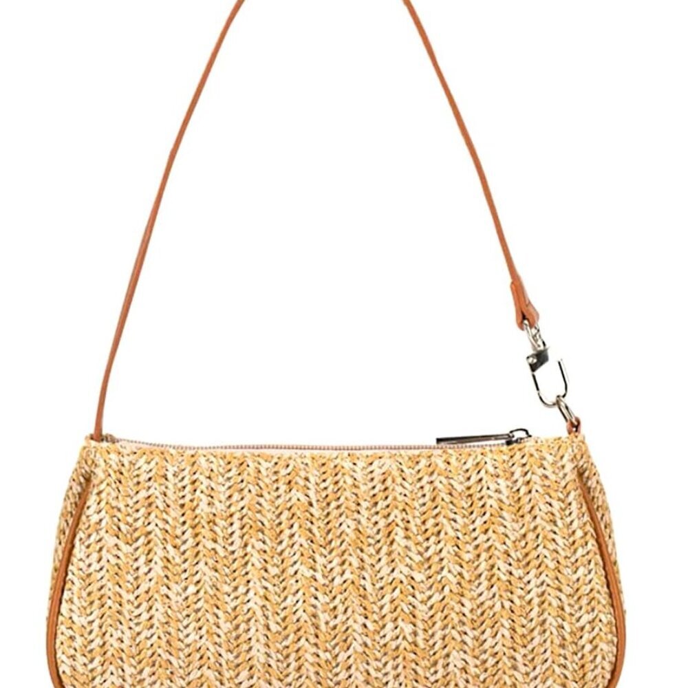 Straw Bag, Beach Bag, Hand-Woven Soft Handbag Underarm Bag, Bohemian Summer Bag